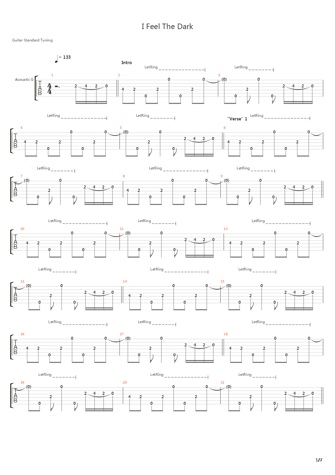 I Feel The Dark吉他谱