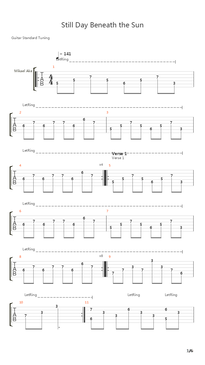Still Day Beneath The Sun吉他谱