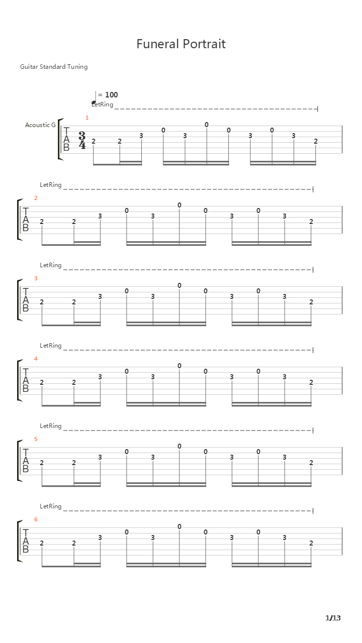 The Funeral Portrait吉他谱