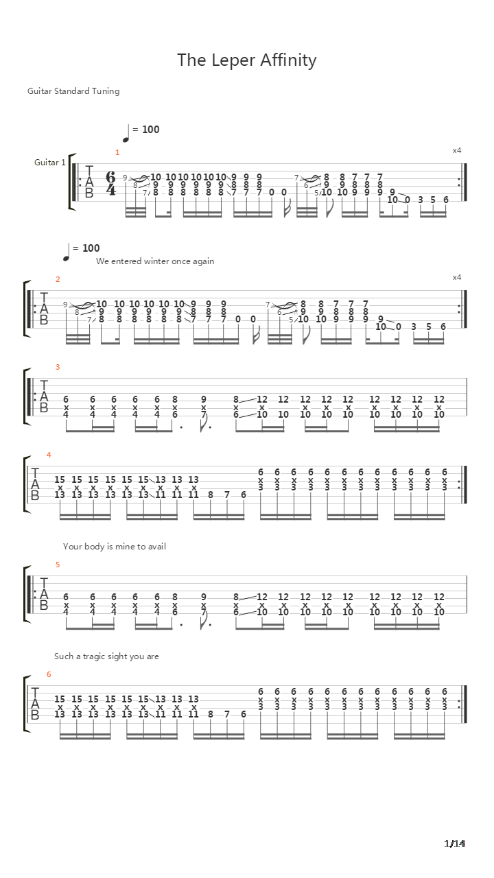 The Leper Affinity吉他谱