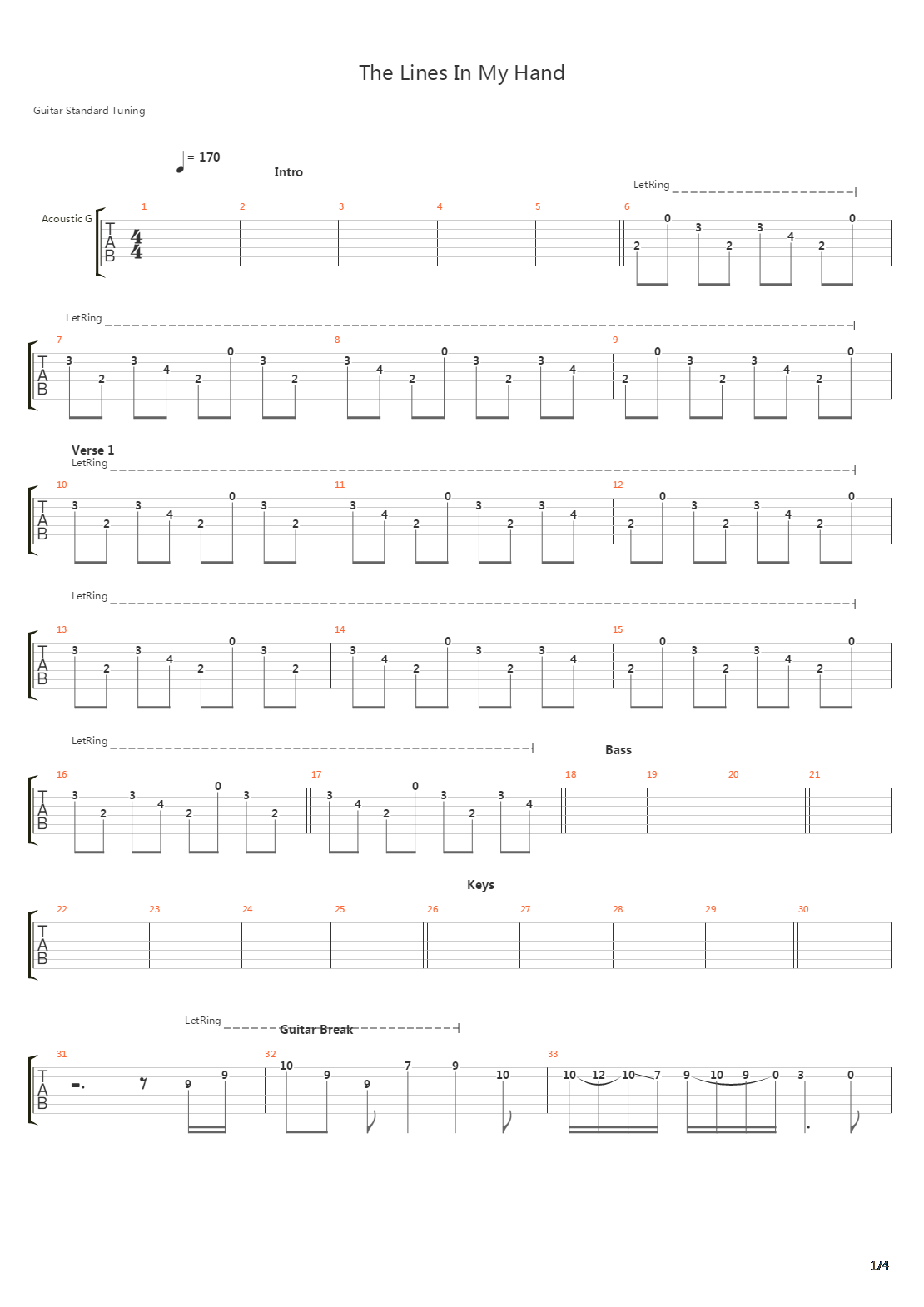 The Lines In My Hand吉他谱