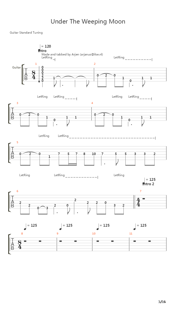 Under The Weeping Moon吉他谱