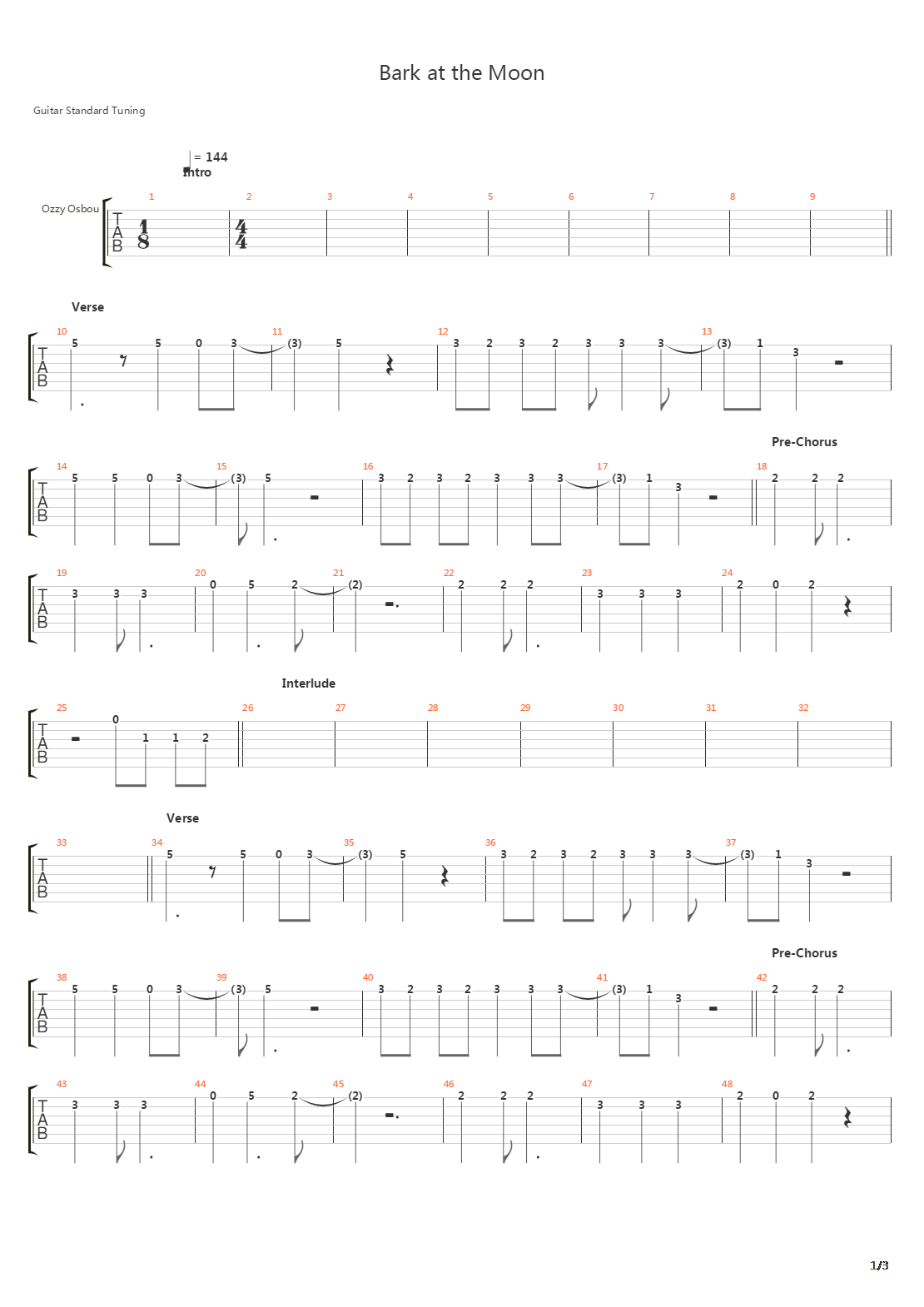 Bark At The Moon吉他谱