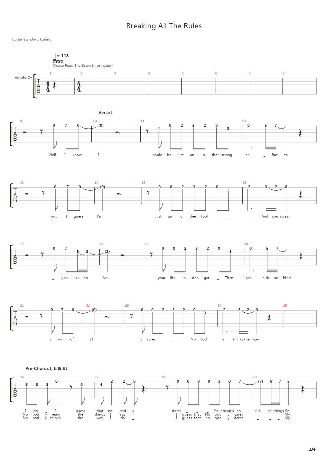 Breaking All The Rules吉他谱