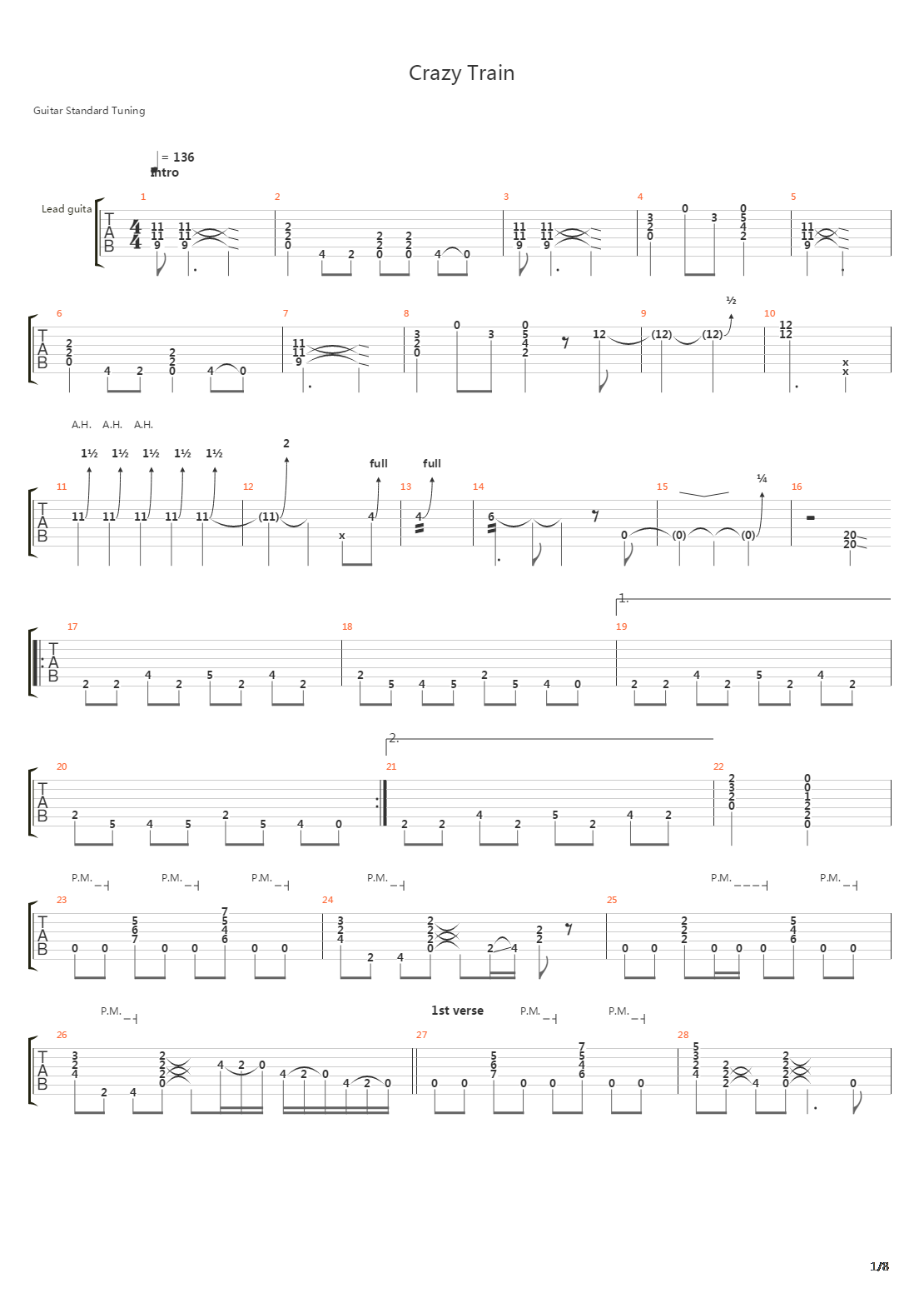 Crazy Train吉他谱