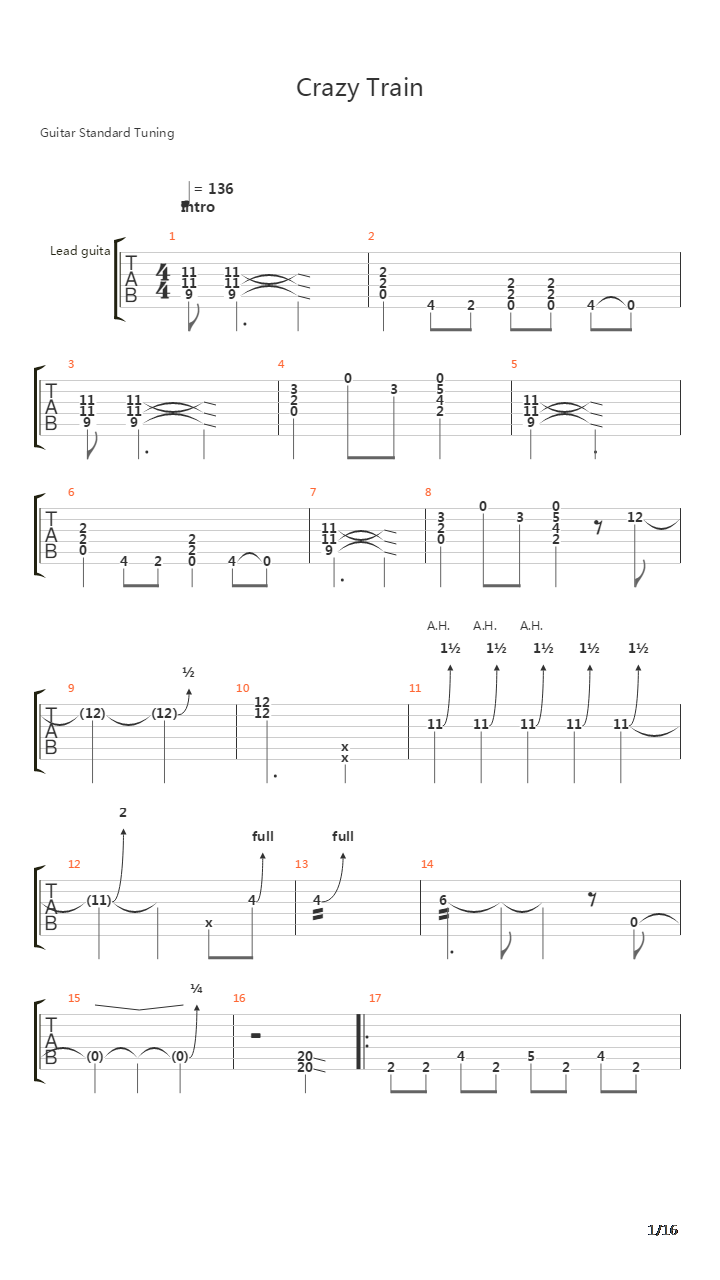 Crazy Train吉他谱
