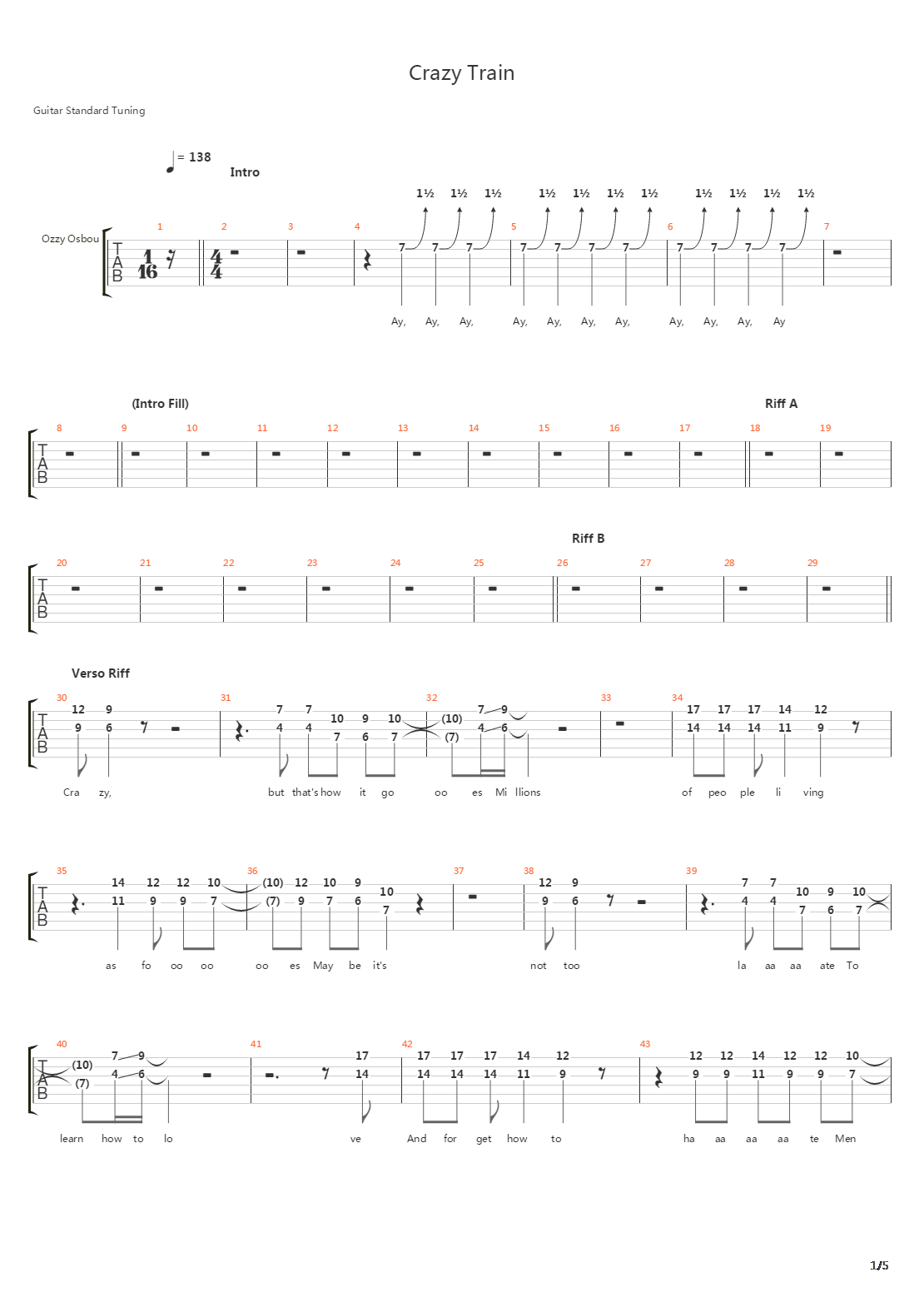 Crazy Train吉他谱
