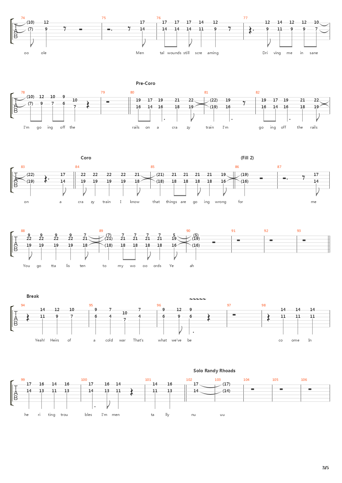 Crazy Train吉他谱