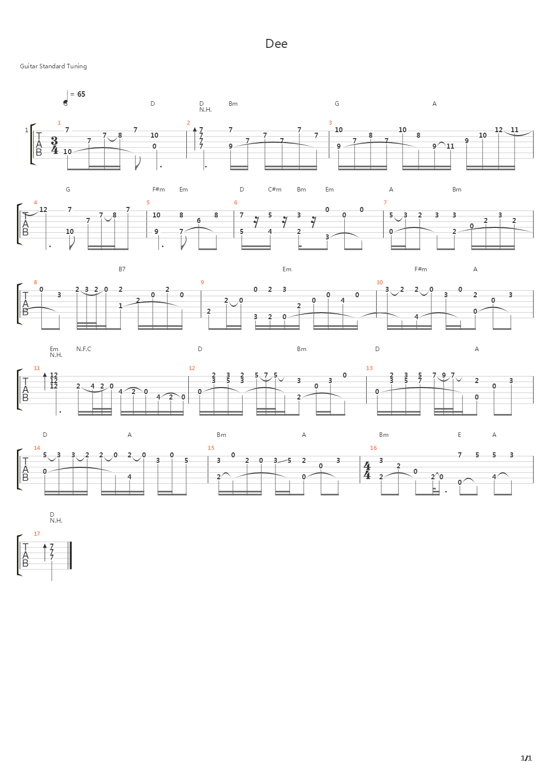 Dee吉他谱