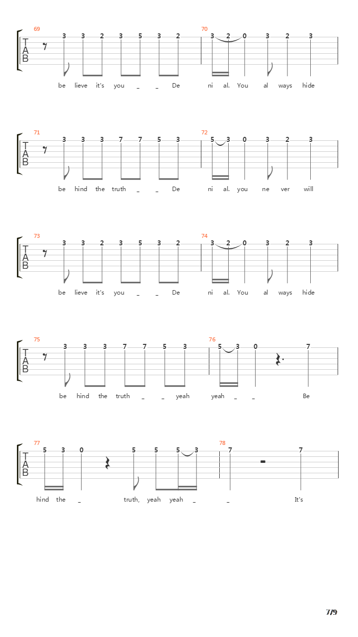 Denial吉他谱