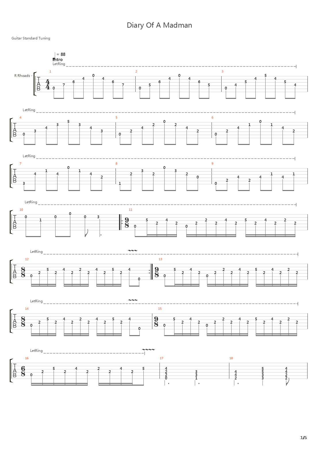 Diary Of A Madman吉他谱