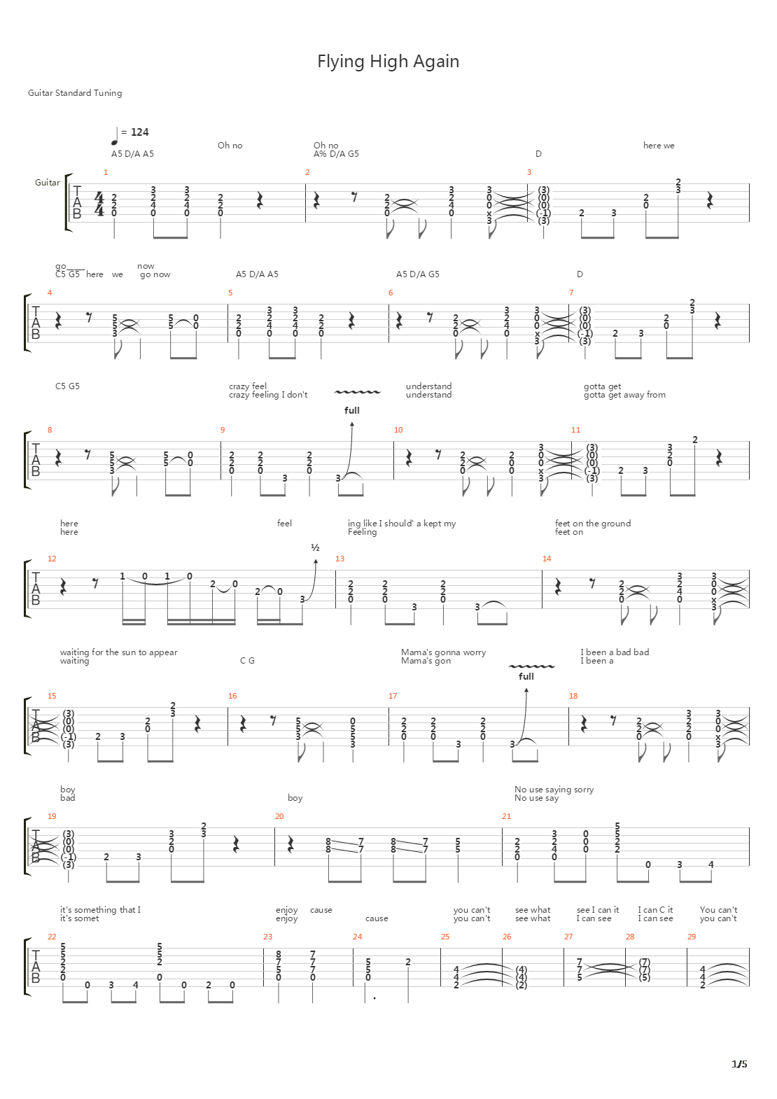 Flying High Again吉他谱