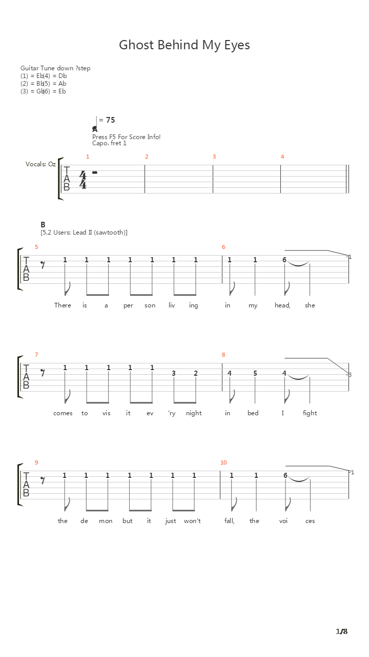 Ghost Behind My Eyes吉他谱