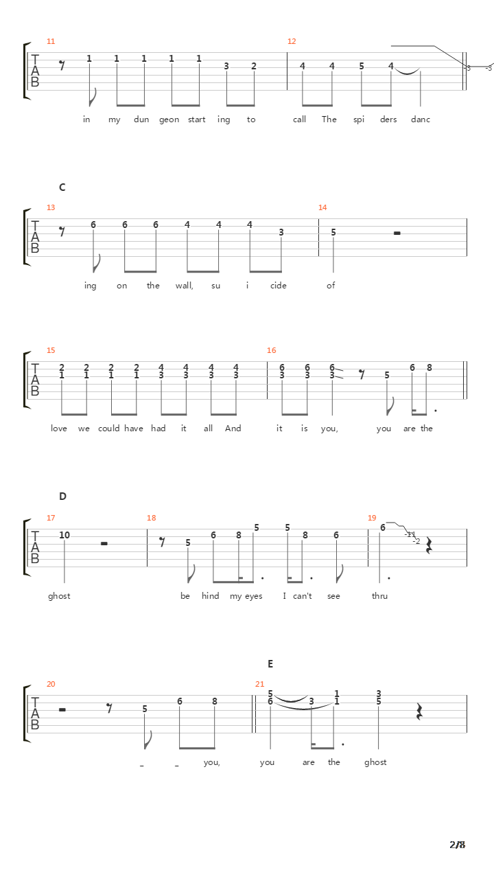 Ghost Behind My Eyes吉他谱