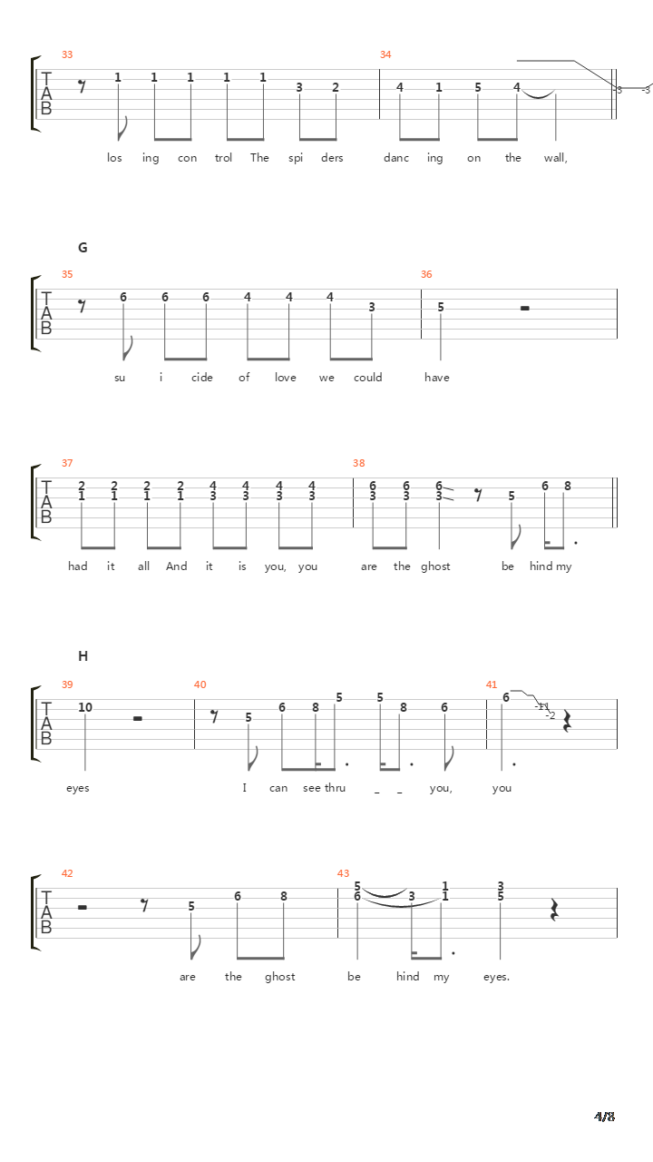 Ghost Behind My Eyes吉他谱