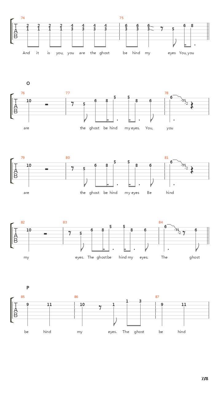 Ghost Behind My Eyes吉他谱