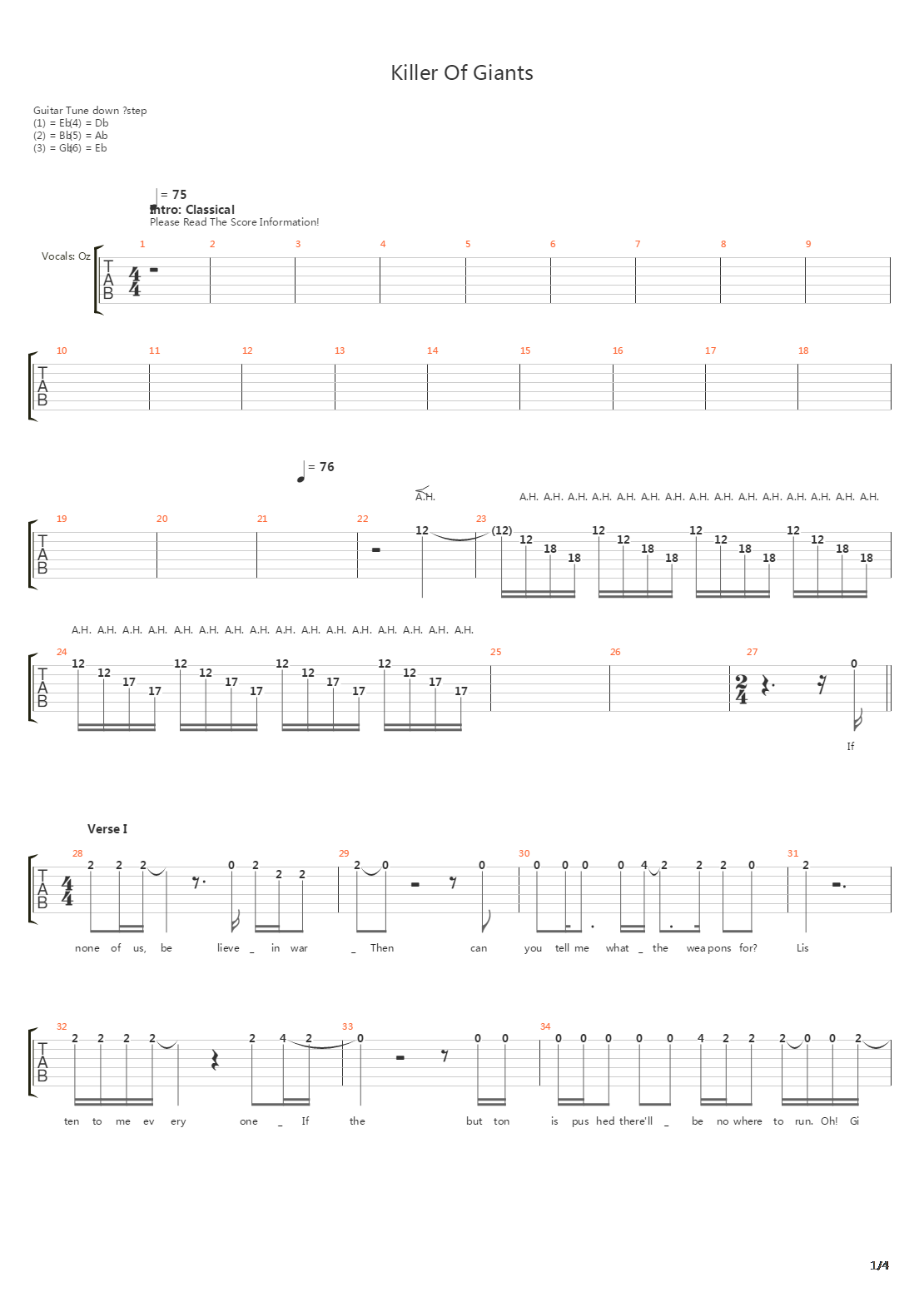 Killer Of Giants吉他谱