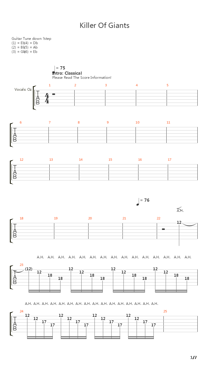 Killer Of Giants吉他谱