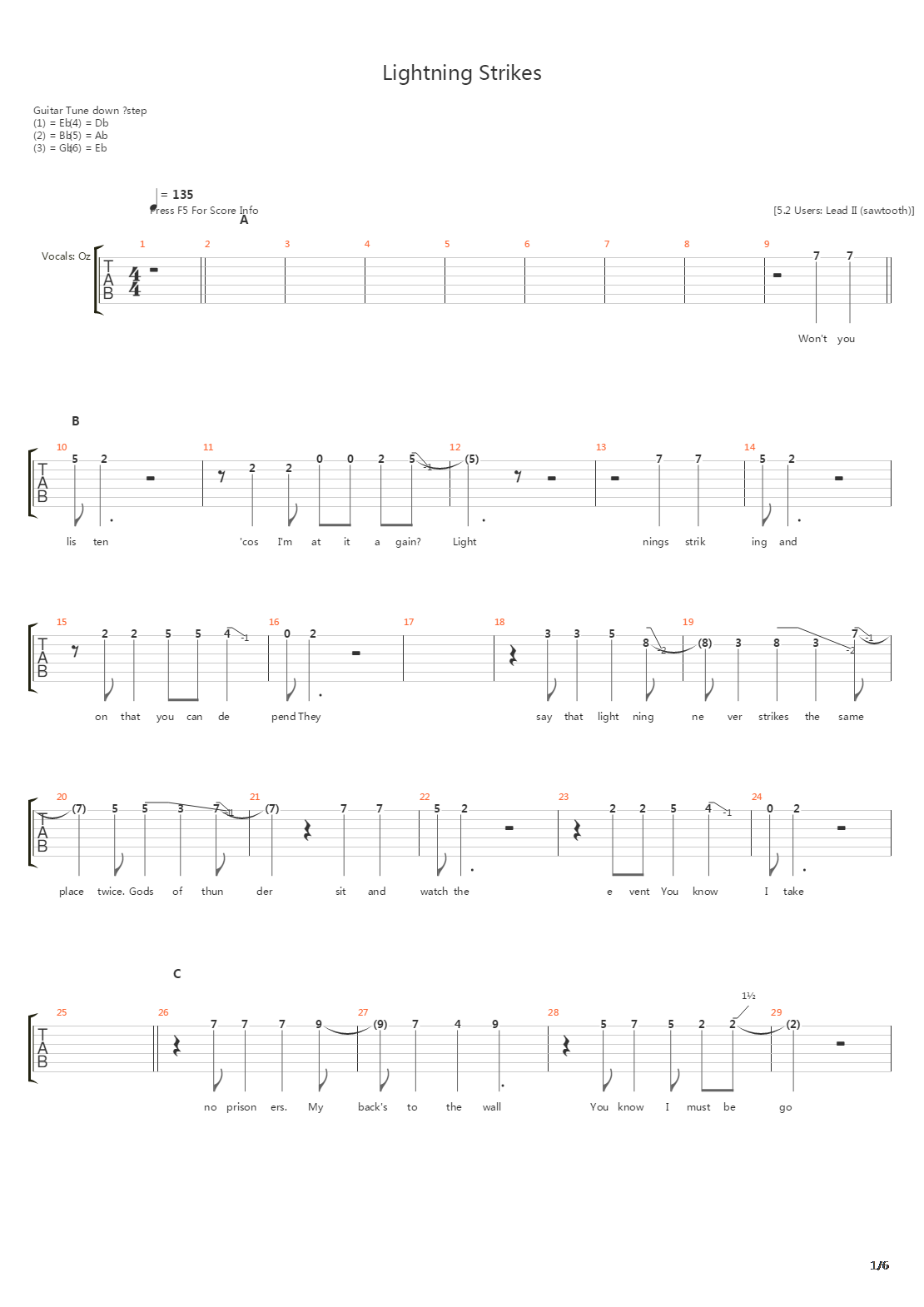 Lightning Strikes吉他谱