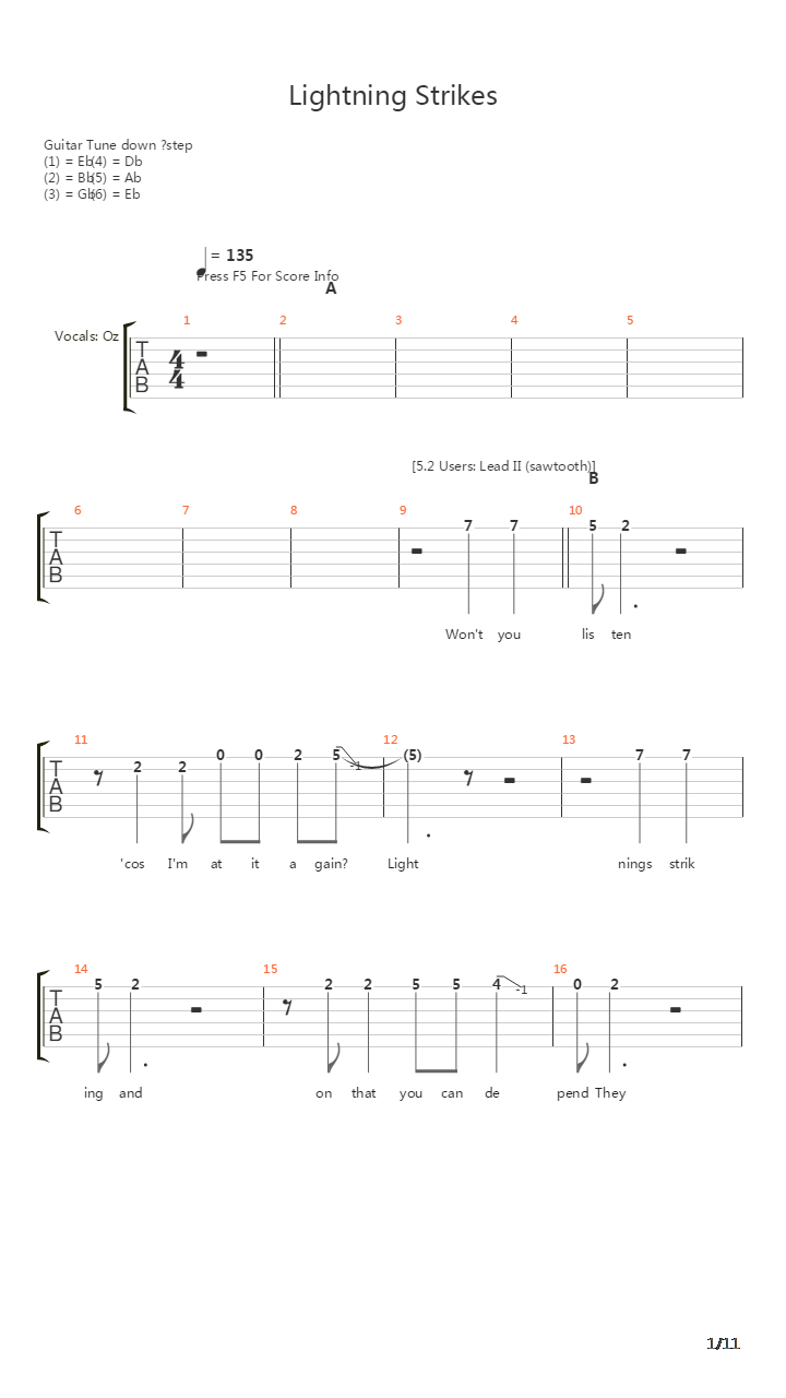 Lightning Strikes吉他谱