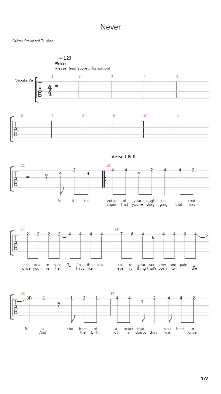 Never吉他谱