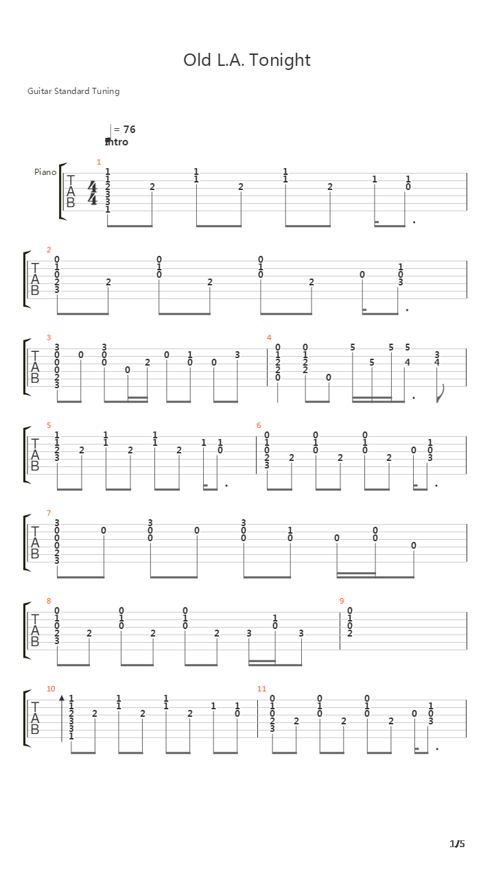 Old La Tonight吉他谱