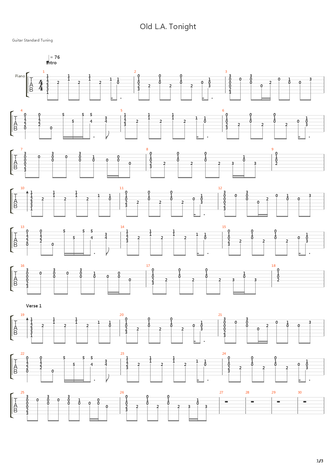 Old La Tonight吉他谱