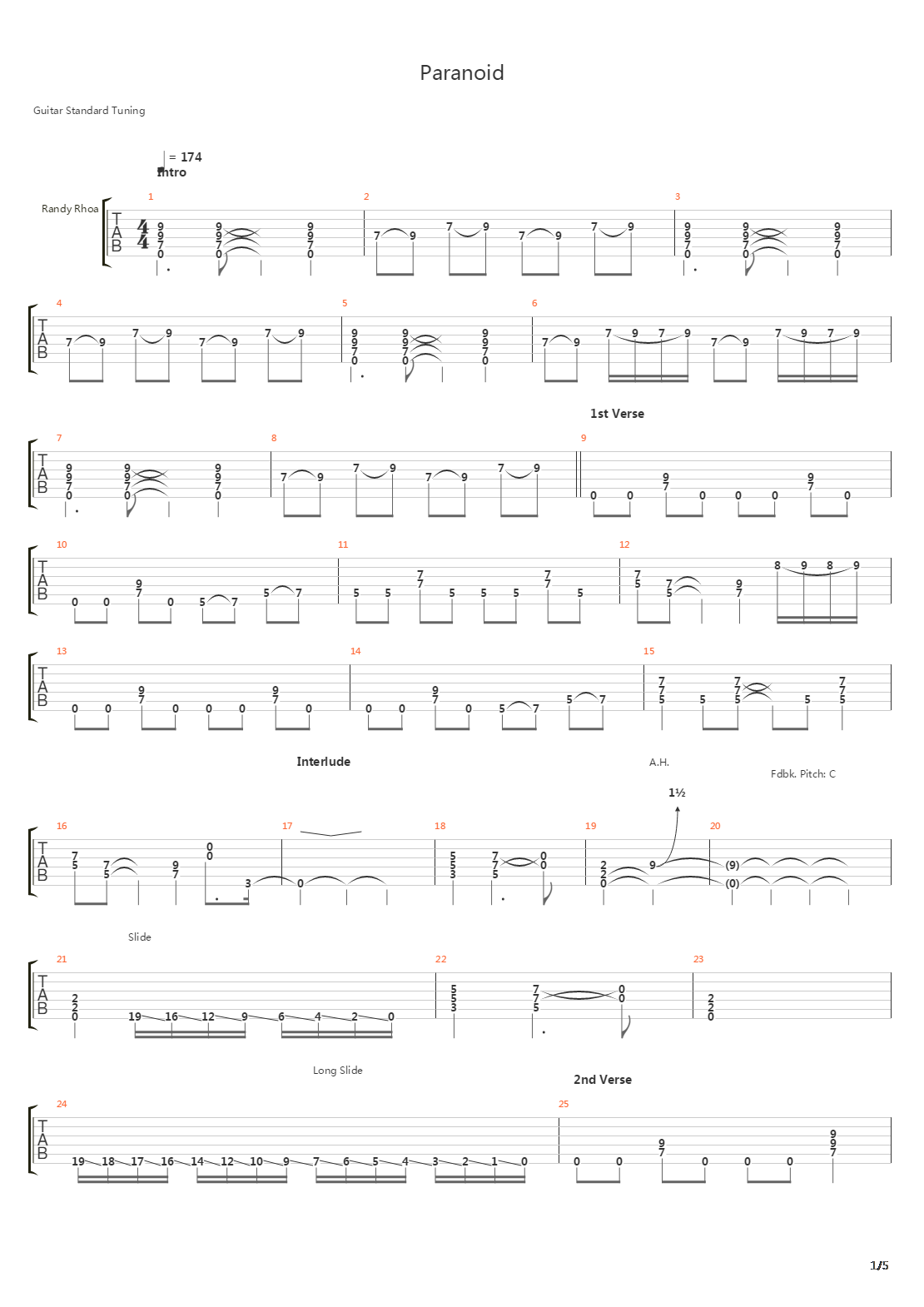 Paranoid吉他谱