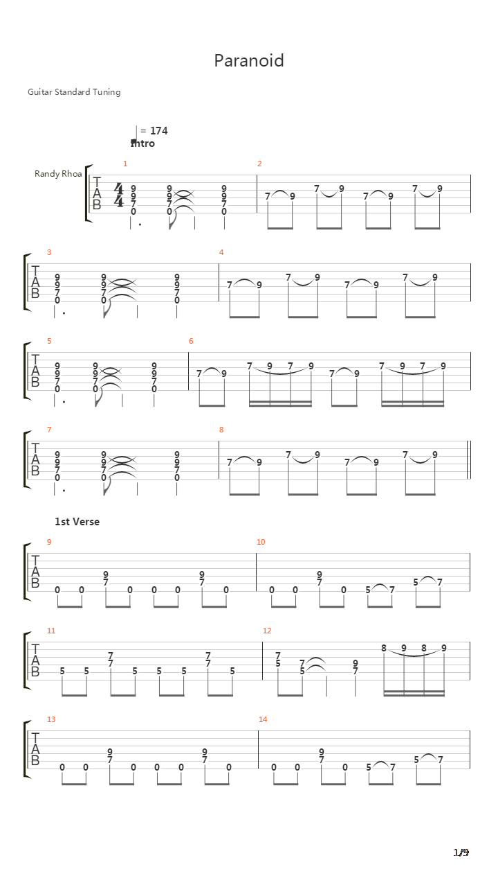 Paranoid吉他谱