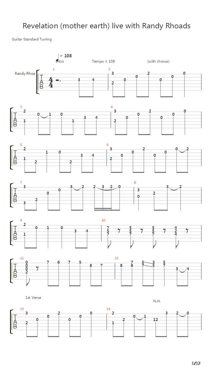 Revelation Mother Earth  With Randy Rhoads吉他谱