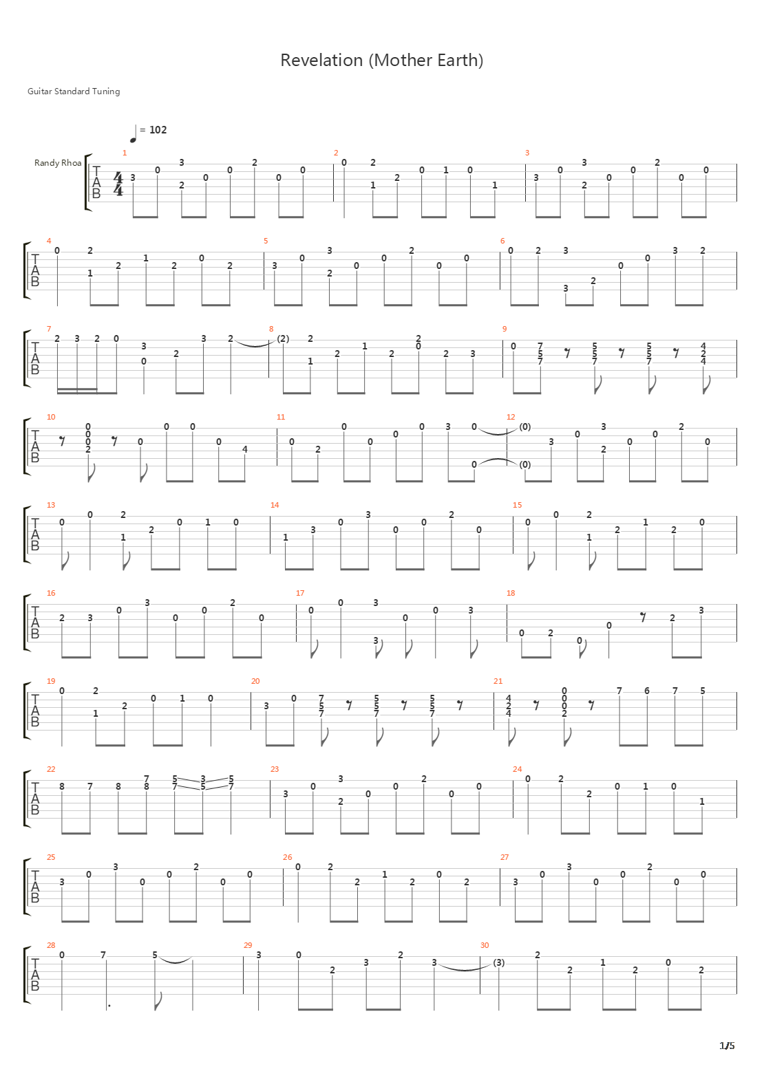Revelation Mother Earth吉他谱