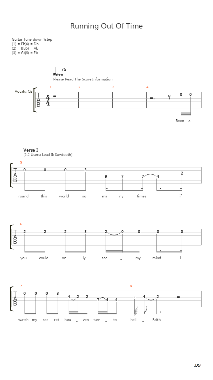 Running Out Of Time吉他谱