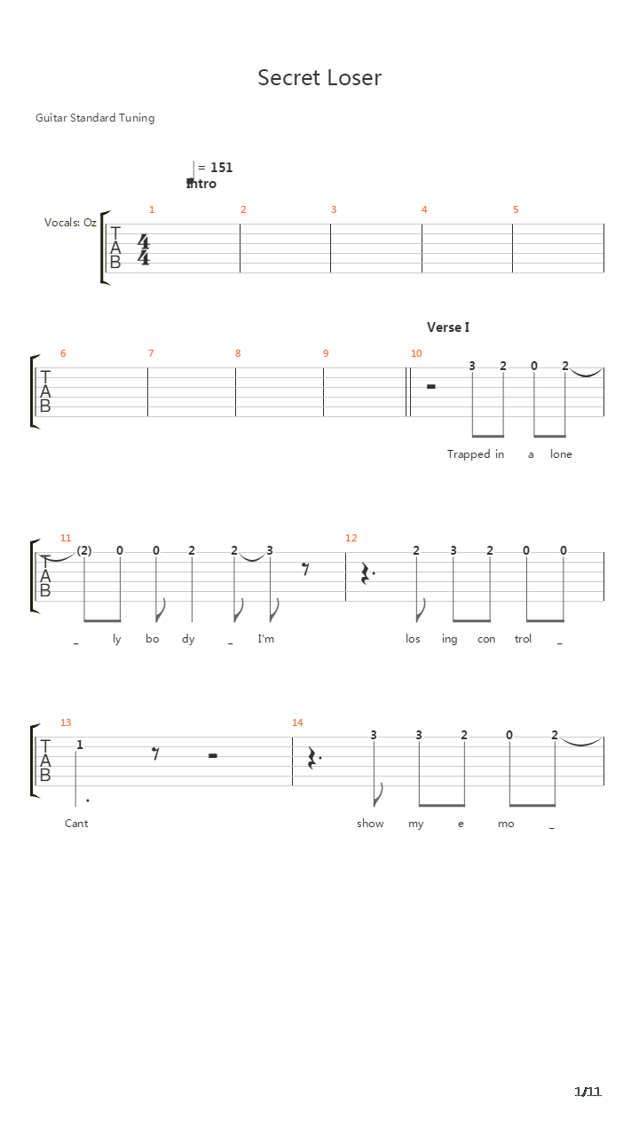 Secret Loser吉他谱