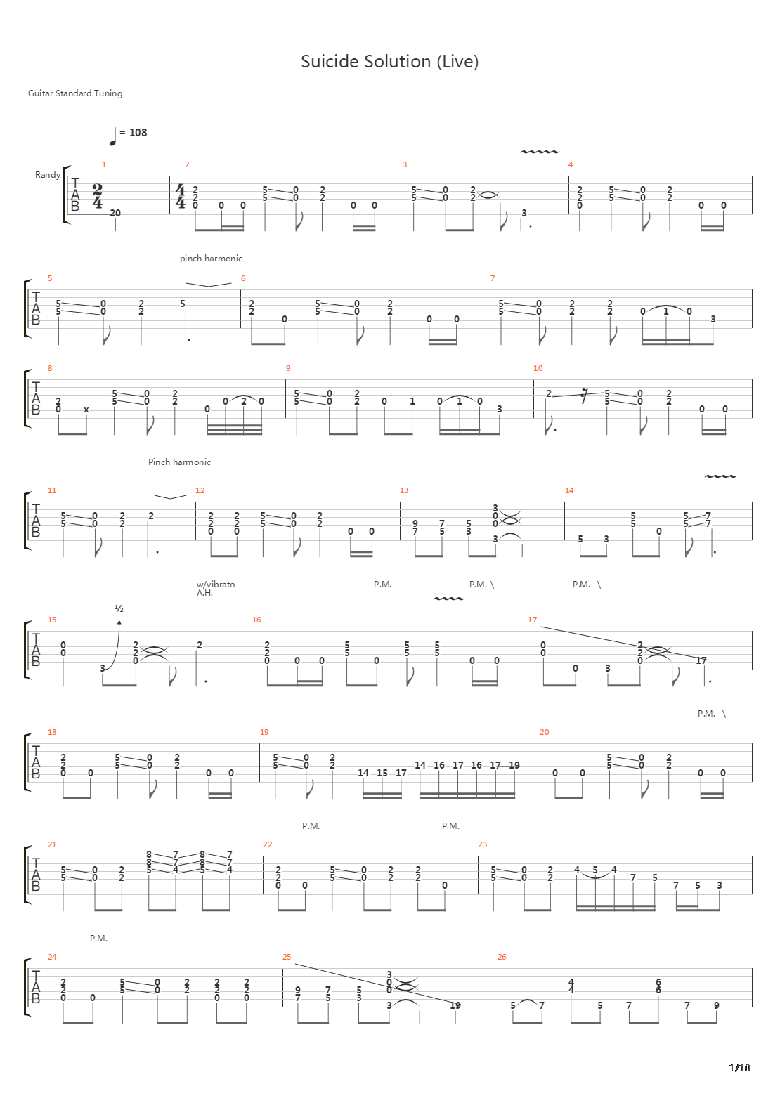 Suicide Solution吉他谱