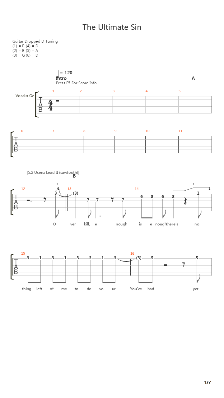 The Ultimate Sin吉他谱