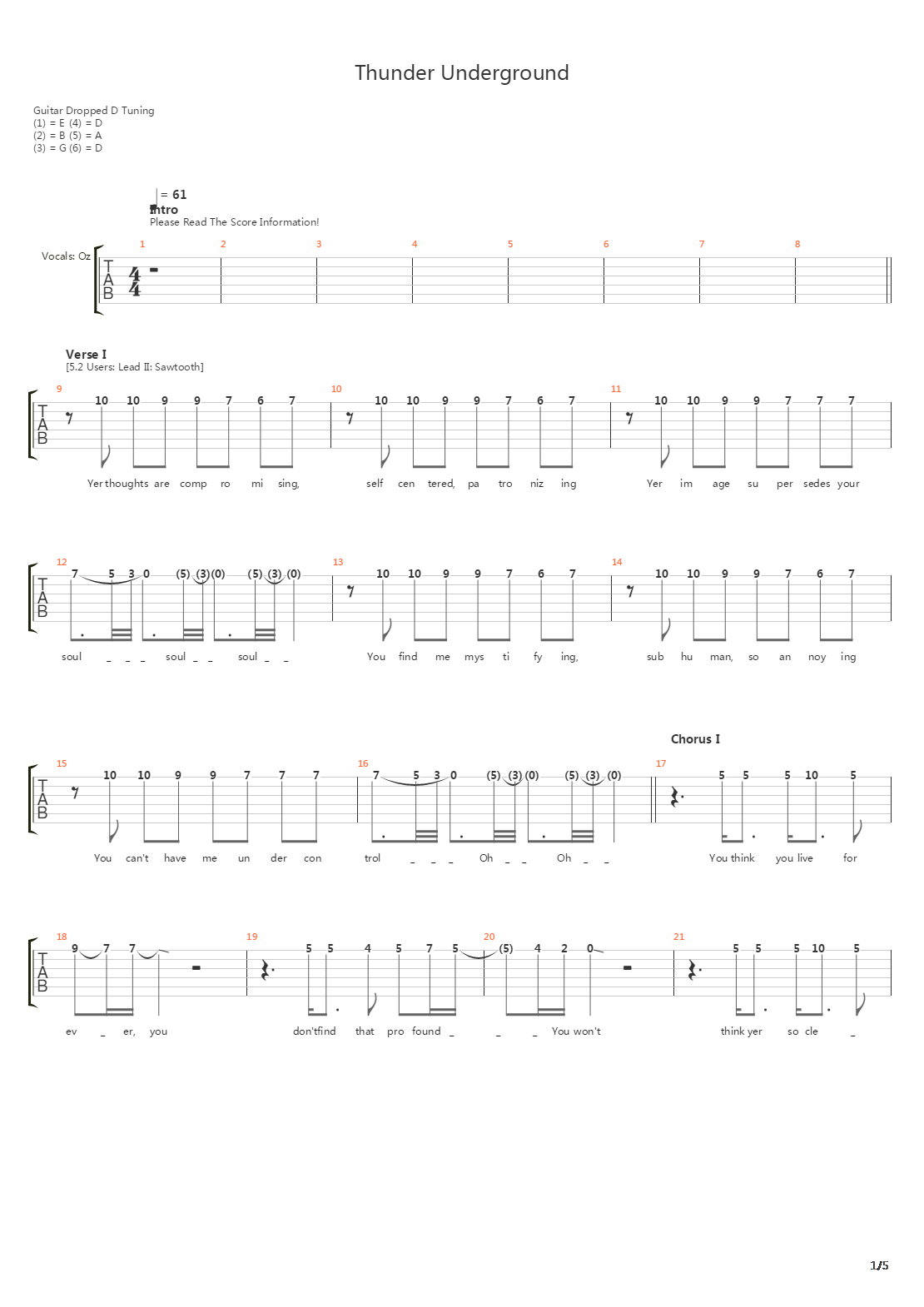 Thunder Underground吉他谱