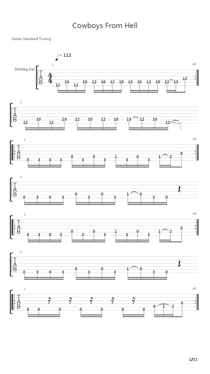 Cowboys From Hell吉他谱