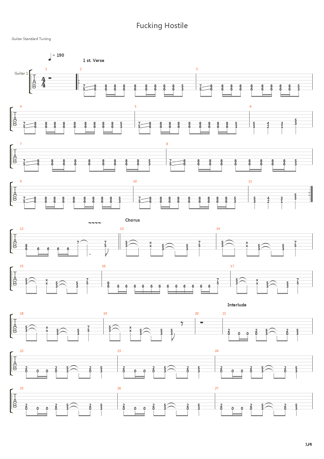 Fucking Hostile吉他谱