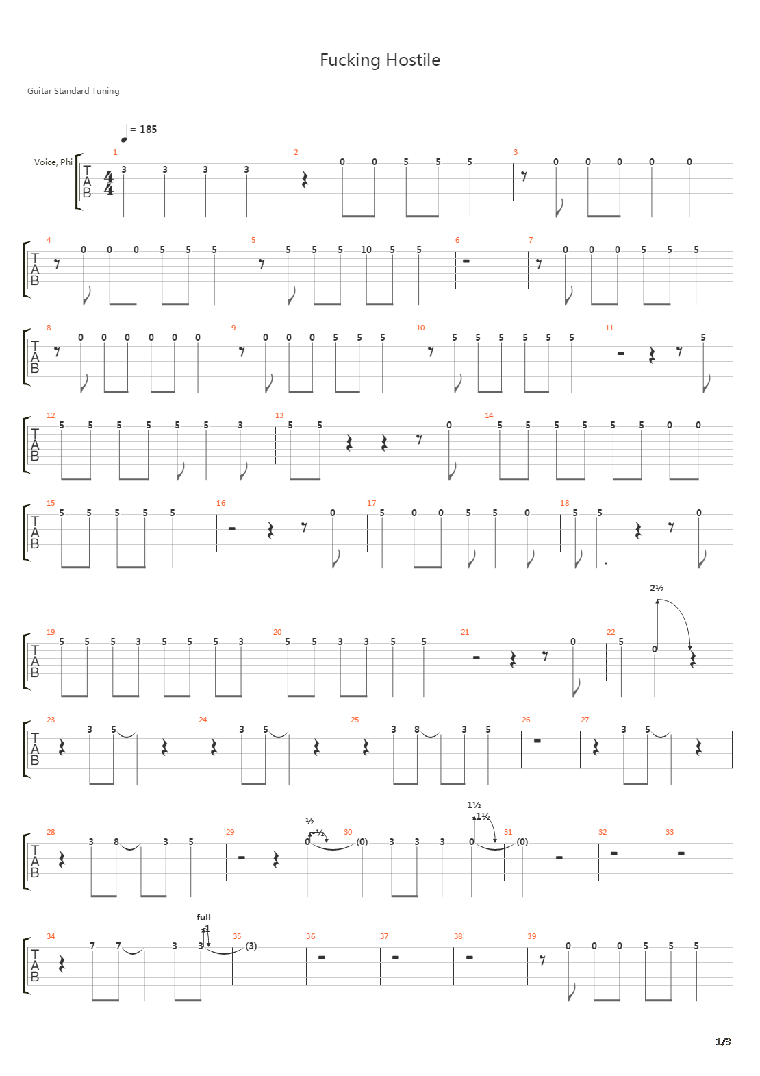 Fucking Hostile吉他谱