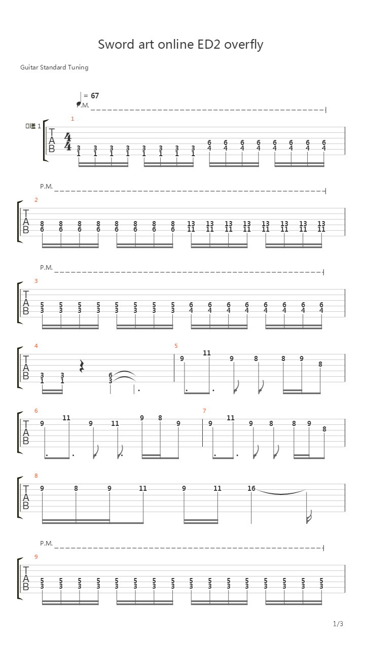 刀剑神域(Sword art online) - overfly(ED2)吉他谱