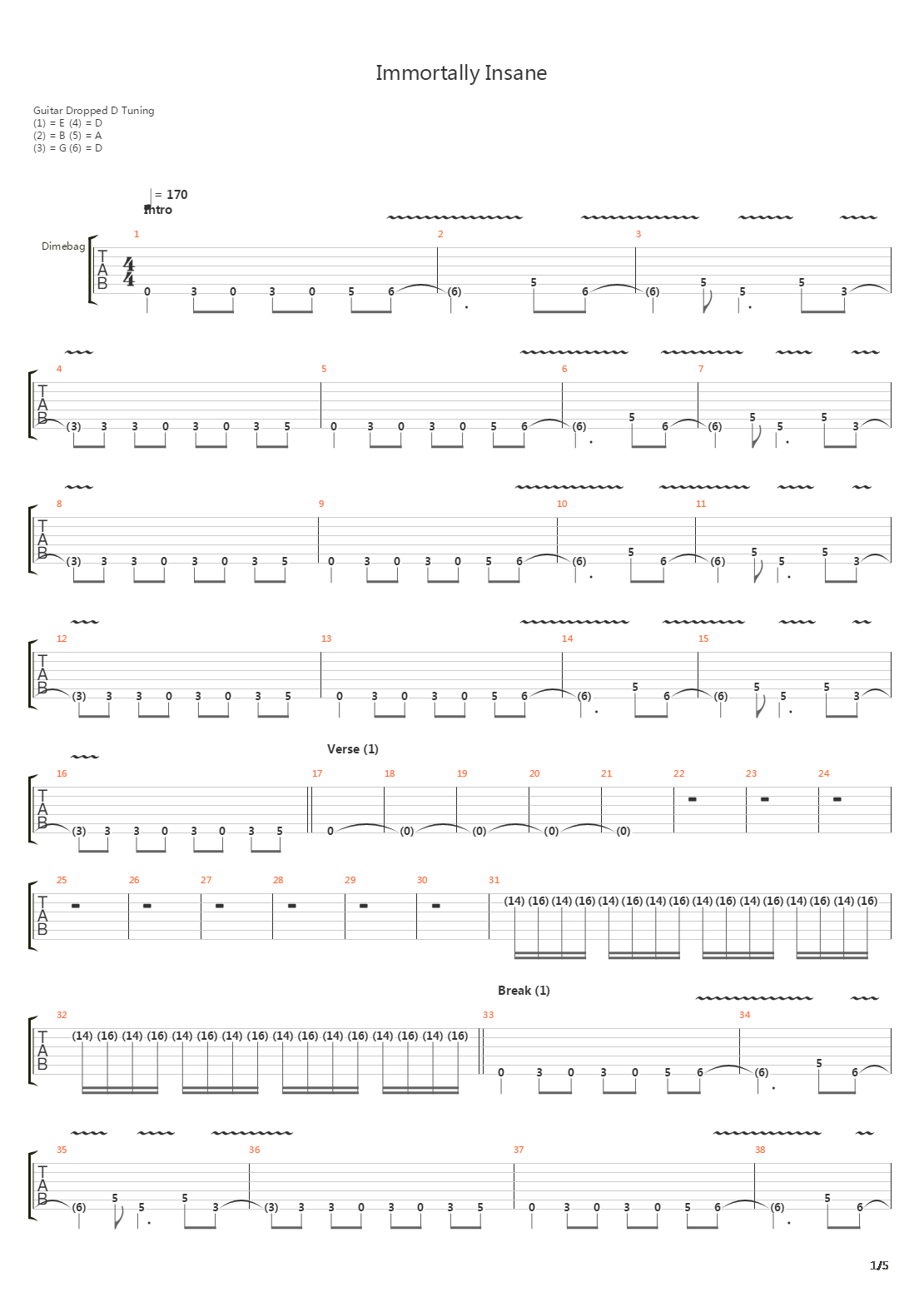 Immortally Insane吉他谱