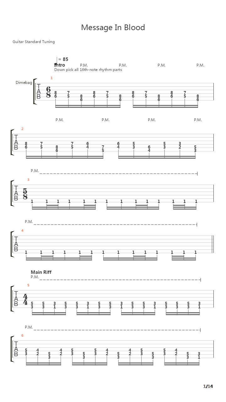 Message In Blood吉他谱
