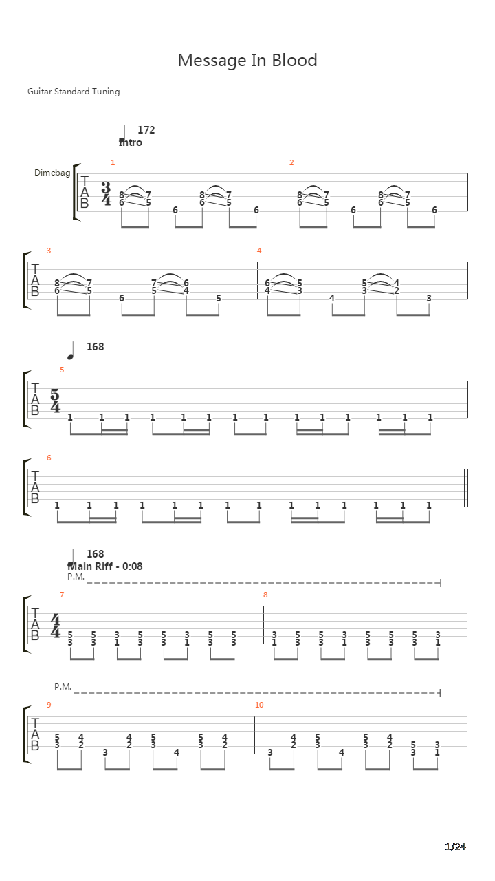 Message In Blood吉他谱