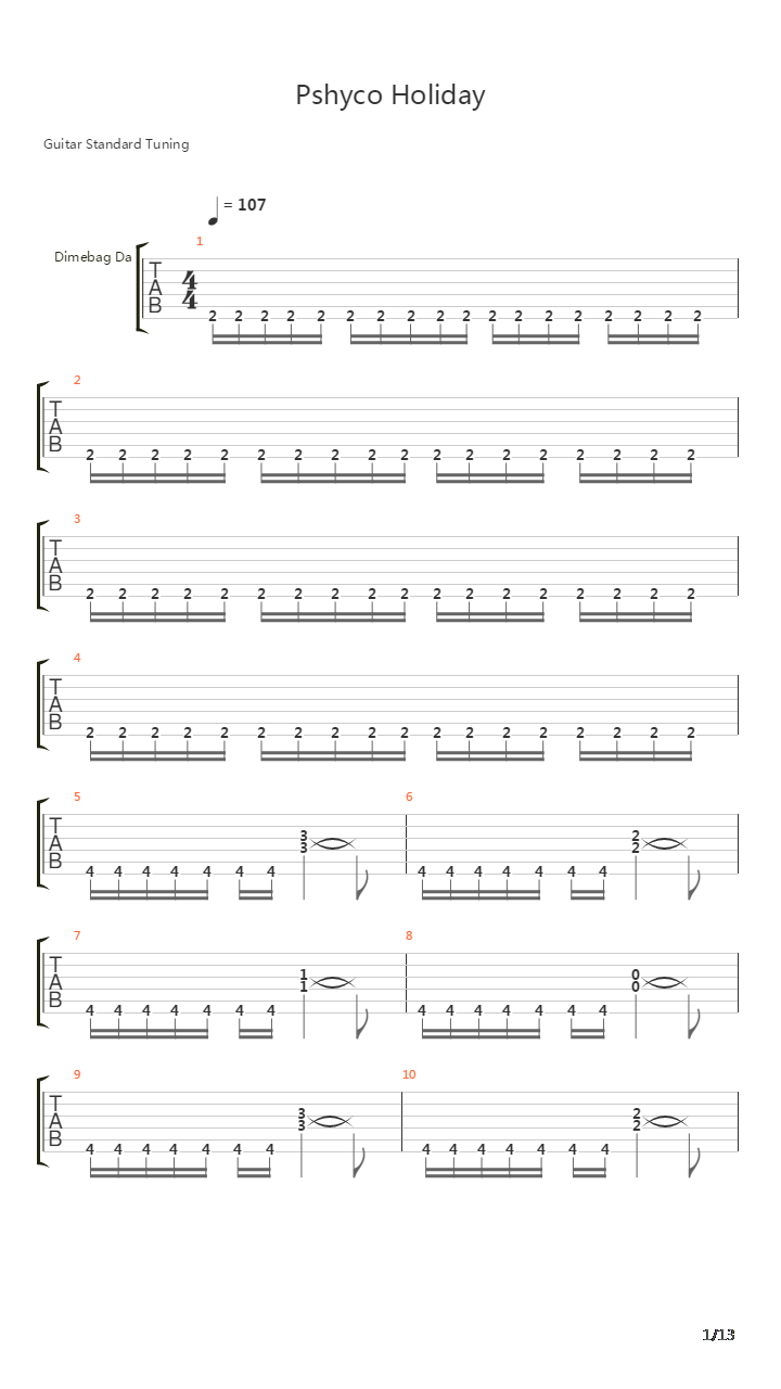 Pshyco Holiday吉他谱