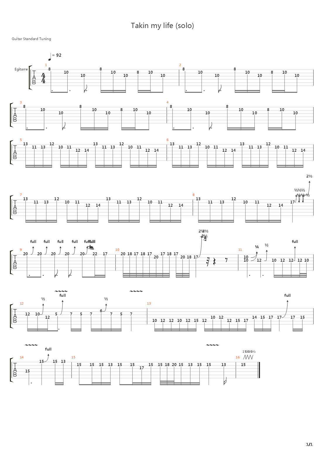 Takin My Life吉他谱