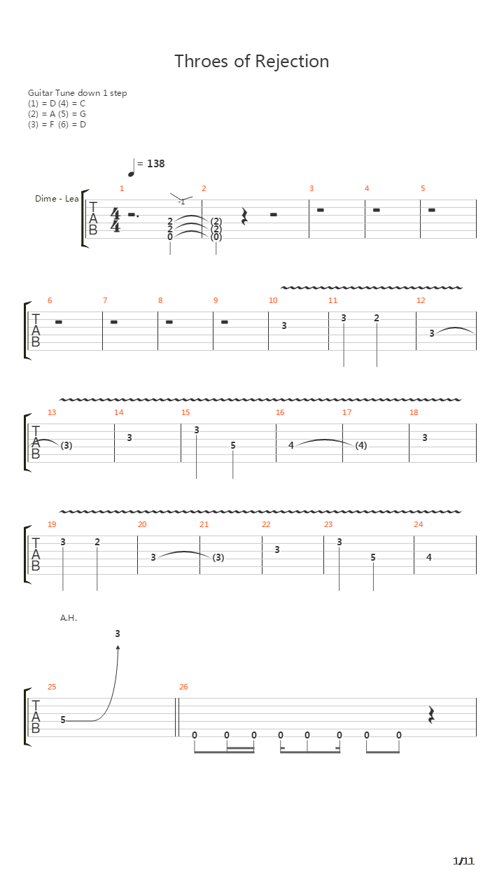 Throes Of Rejection吉他谱