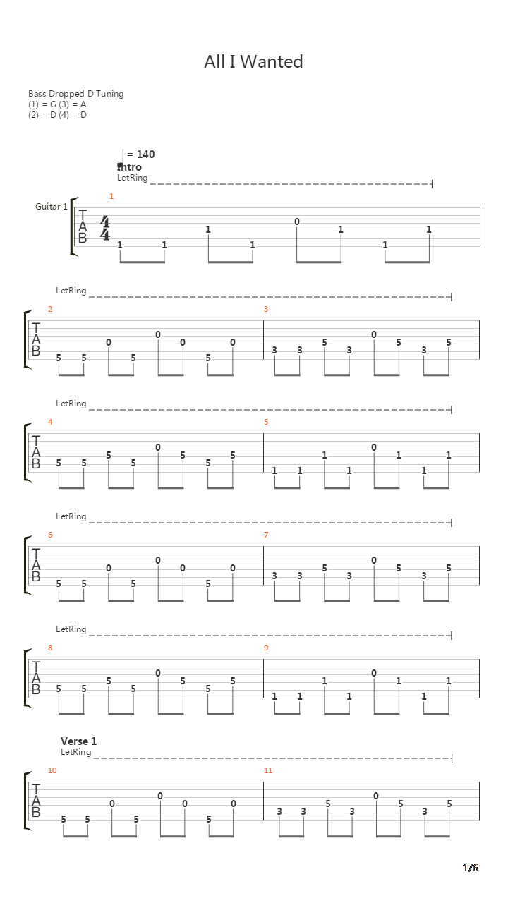 All I Wanted吉他谱