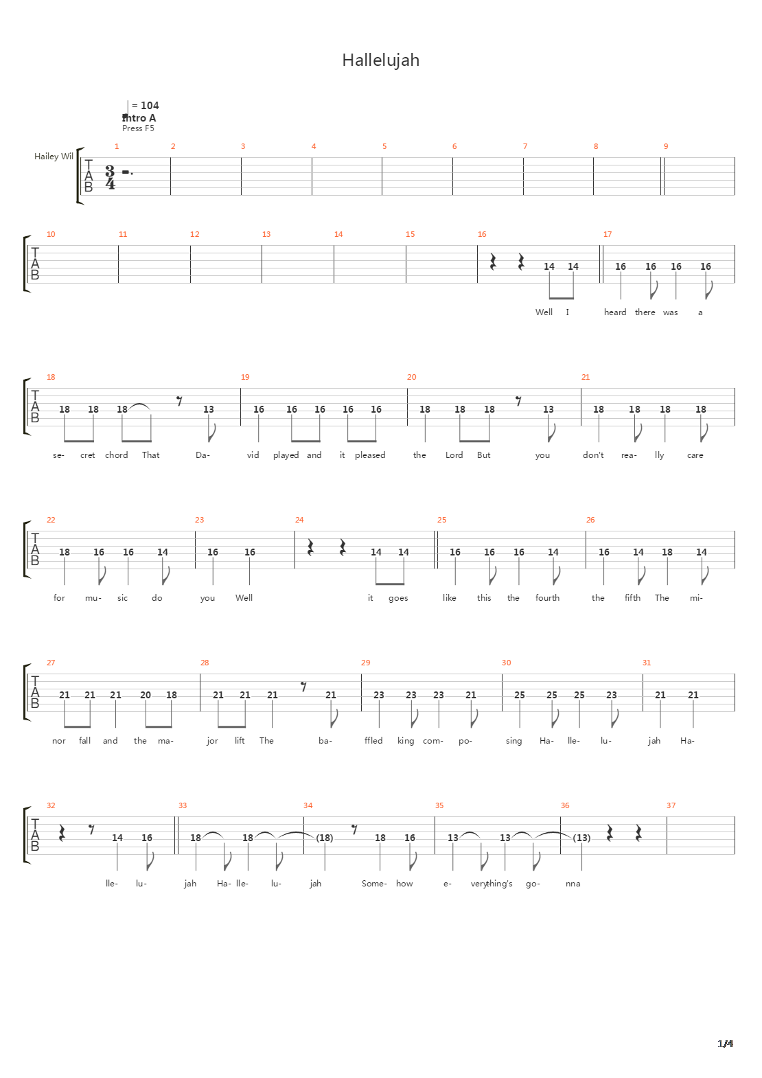 Hallelujah吉他谱