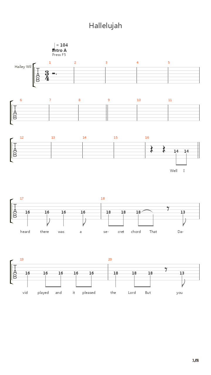 Hallelujah吉他谱