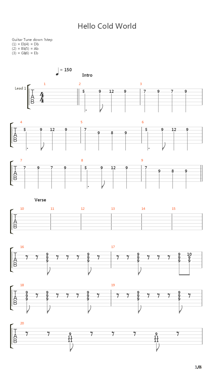 Hello Cold World吉他谱